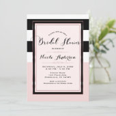 Invitation Fête des mariées moderne rose noir & blanc rayures (Debout devant)