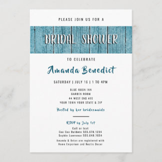 Invitation Fête des mariées moderne Rustique Bleu Bois