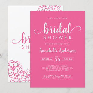Invitation Fête des mariées moderne Script Floral Magenta Ros