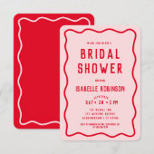 Invitation Fête des mariées moderne simple rose rouge Squiggl (Devant / Derrière)