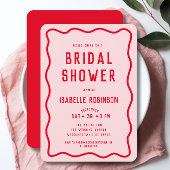 Invitation Fête des mariées moderne simple rose rouge Squiggl