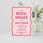 Invitation Fête des mariées moderne simple rose rouge Squiggl (Debout devant)