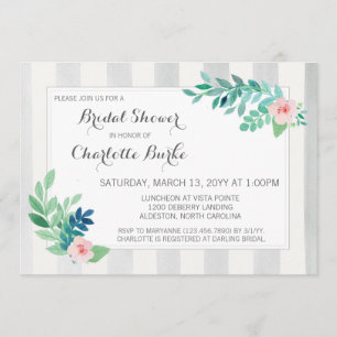 Invitation Fête des mariées Moderne Stripes & Aquarelle Flora