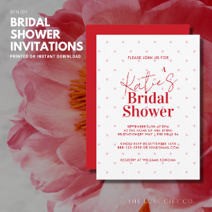 Invitation Fête des mariées moderne stylée rouge et rose étoi