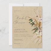 Invitation Fête des mariées moderne Tan Boho séché floral Bou (Devant)