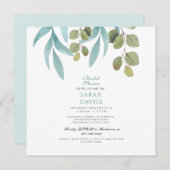 Invitation Fête des mariées moderne Turquoise Carré de feuill (Devant / Derrière)