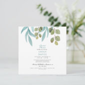 Invitation Fête des mariées moderne Turquoise Carré de feuill (Debout devant)