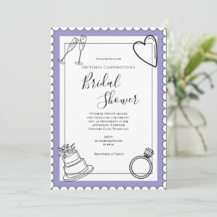 Invitation Fête des mariées moderne violet noir & blanc