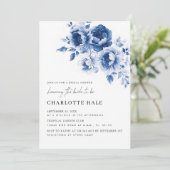 Invitation Fête des mariées moderne Watercolor Blue Flowers (Debout devant)