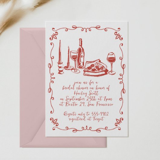 Invitation Fête des mariées moderne Whimsical Pizza Vin Doodl