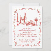 Invitation Fête des mariées moderne Whimsical Pizza Vin Doodl (Devant)