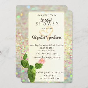 Invitation Fête des mariées ModernGlitter Bokeh Cactus