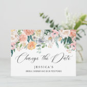 Invitation Fête des mariées Modifier la date Fleurs roses bla (Debout devant)