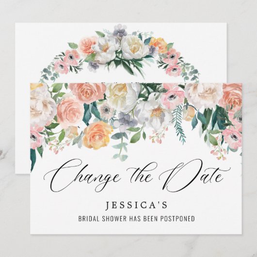 Invitation Fête des mariées Modifier la date Fleurs roses bla (Devant / Derrière)