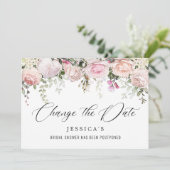 Invitation Fête des mariées Modifier la date Fleurs roses bla (Debout devant)
