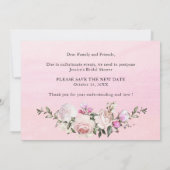 Invitation Fête des mariées Modifier la date Fleurs roses bla (Dos)