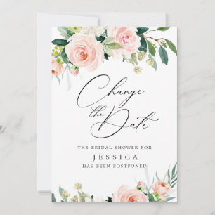 Invitation Fête des mariées Modifier la date Fleurs roses bla