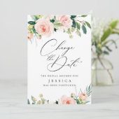 Invitation Fête des mariées Modifier la date Fleurs roses bla (Debout devant)