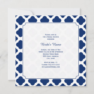 Invitation Fête des mariées Monogram Royal Blue Quatrefoil