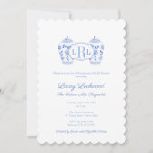 Invitation Fête des mariées Monogramme De La Chinoiserie Bleu (Devant)