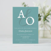 Invitation Fête des mariées Monogramme minimaliste turquoise (Debout devant)