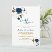 Invitation Fête des mariées Monogramme Royal Blue Gold Flower (Debout devant)