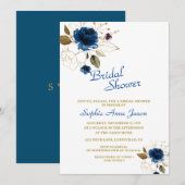 Invitation Fête des mariées Monogramme Royal Blue Gold Flower (Devant / Derrière)