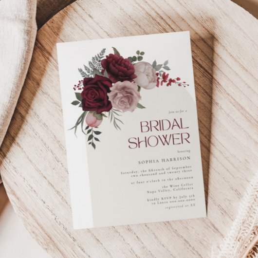 Invitation Fête des mariées Moody Bourgogne Floral Arch