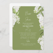 Invitation Fête des mariées Moss Green White Hydrangeas (Devant / Derrière)