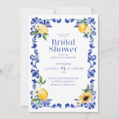 Invitation Fête des mariées Motif citron et poterie bleu anti (Devant)