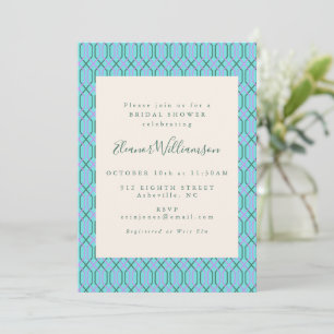 Invitation Fête des mariées Motif vintage Aqua Blue Lines