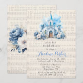 Invitation Fête des mariées musicale Dusty Blue Church (Devant / Derrière)