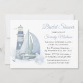 Invitation Fête des mariées nautique couleur bleu phare (Devant)