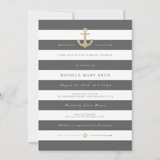 Invitation Fête des mariées Nautique Gris Stylish (Devant)