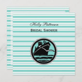 Invitation Fête des mariées Nautique Lt Blue Wht Stripe SQ (Devant / Derrière)