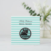 Invitation Fête des mariées Nautique Lt Blue Wht Stripe SQ (Debout devant)