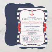 Invitation Fête des mariées nautique ; Rouge, Blanc et Bleu M (Devant / Derrière)