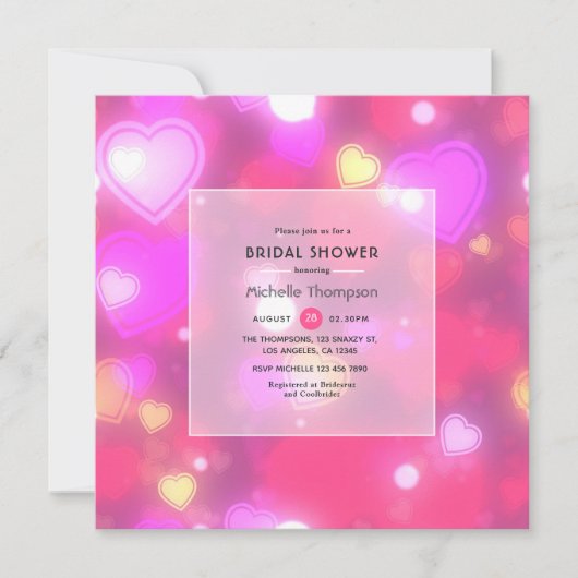 Invitation Fête des mariées Neon Hearts (Devant)