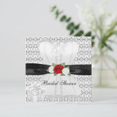 Invitation Fête des mariées Noir Blanc Corset Rouge Roses Fle (Debout devant)