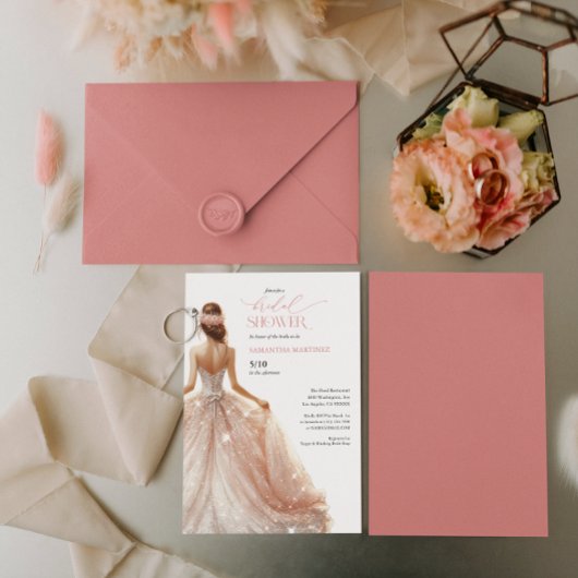 Invitation Fête des mariées noir rose blanc glam