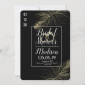 Invitation Fête des mariées Noire de plume dorée moderne (Devant)