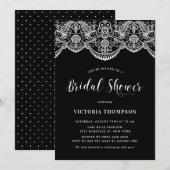 Invitation Fête des mariées noire en dentelle blanche Brocade (Devant / Derrière)