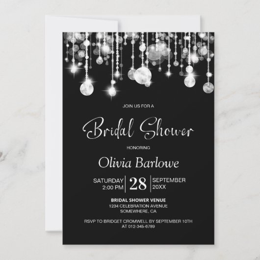 Invitation Fête des mariées noire et blanche (Devant)