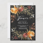 Invitation Fête des mariées noire florale élégante (Devant)