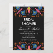 Invitation Fête des mariées noire florale indienne (Devant)