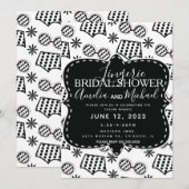 Invitation Fête des mariées noire Lingerie Florale Retro (Devant / Derrière)