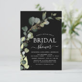 Invitation Fête des mariées noire QR Code Photo Eucalyptus (Debout devant)