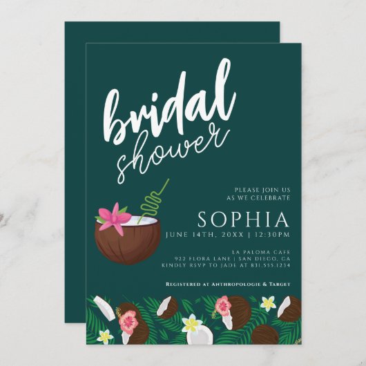 Invitation Fête des mariées noix de coco Emerald Green Mariag (Devant / Derrière)