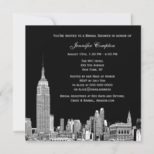 Invitation Fête des mariées NYC Skyline 01 Etchd do-it-yourse (Dos)