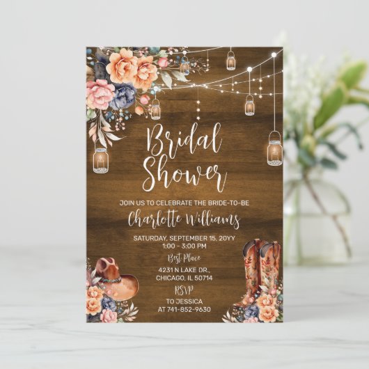 Invitation Fête des mariées occidentale rustique (Debout devant)